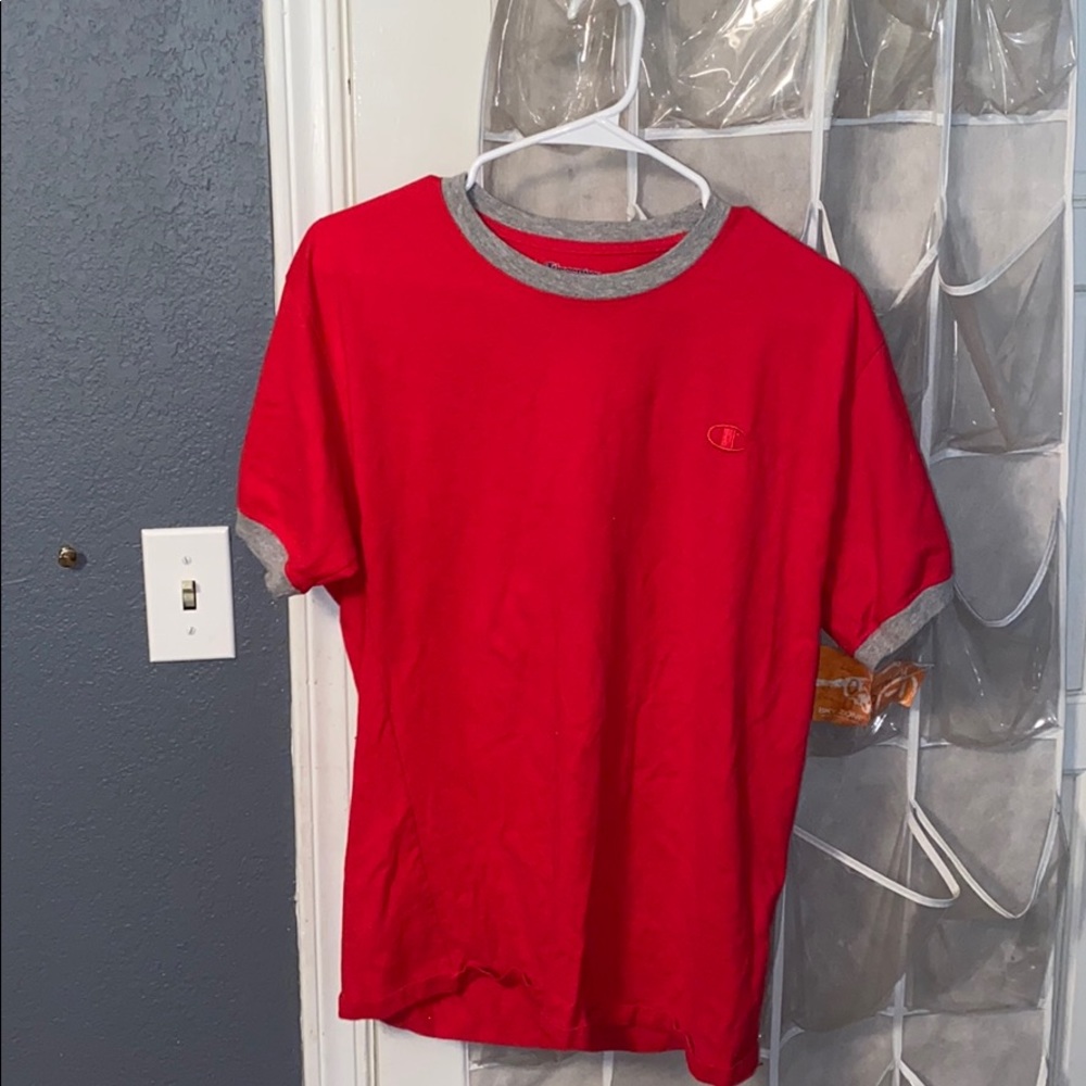 red champion shirt with grey outlines